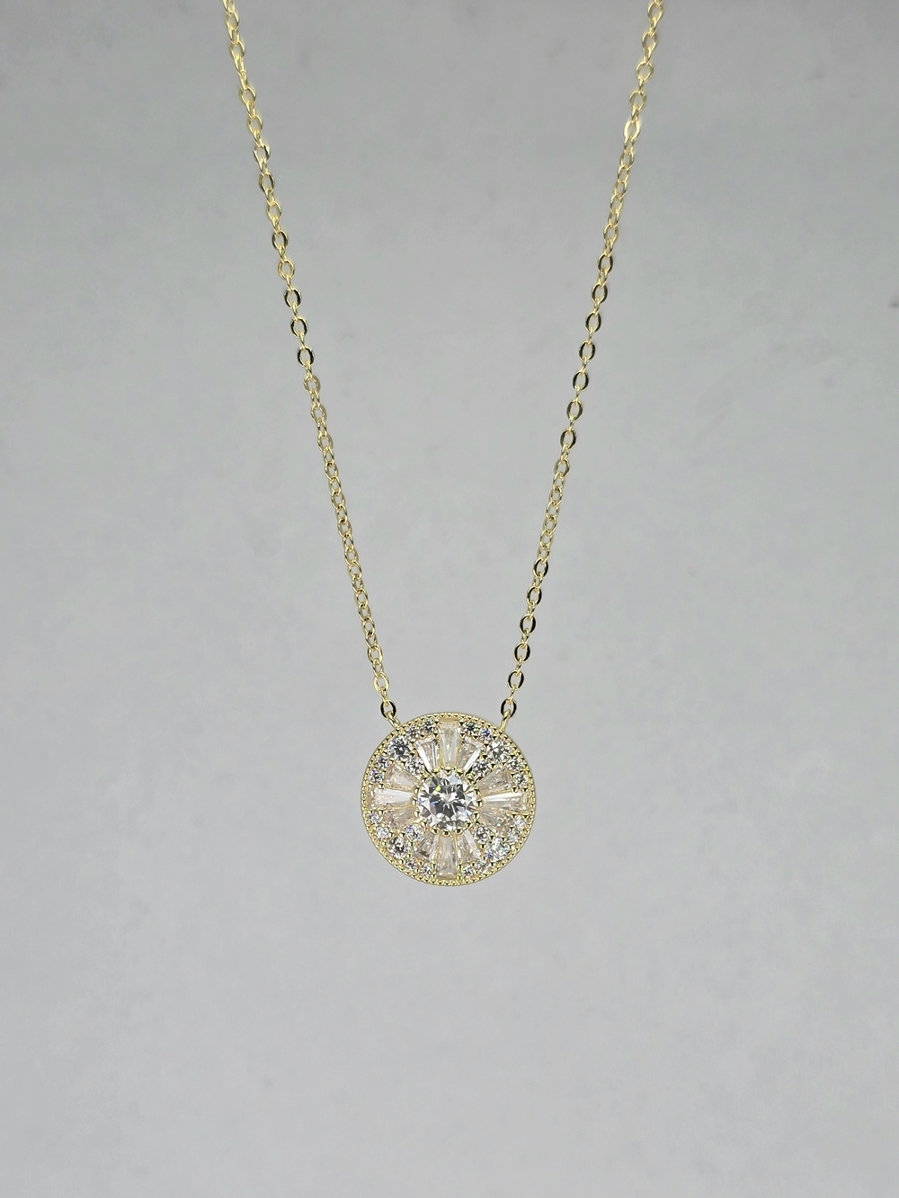 14k Gold-Filled Round Halo Pendant Necklace with Clear Moissanite